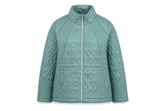 Klass Women Green UK 18 Quilted Padded Mid-Length Zip Jacket