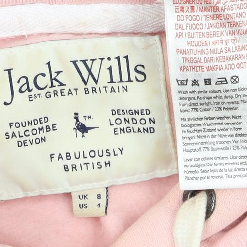 Jack Wills Women Pink UK 8 Pullover Hoodie Logo Drawstring Pockets