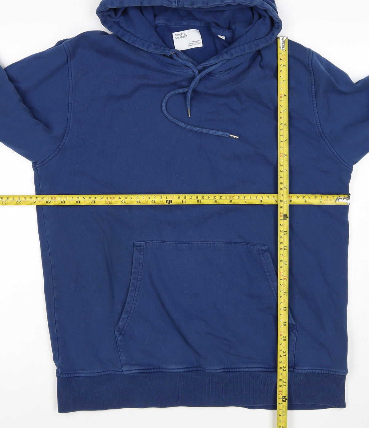 Brand and care label for Colorful Standard Men's Blue M Pullover Hoodie Organic Cotton Pockets