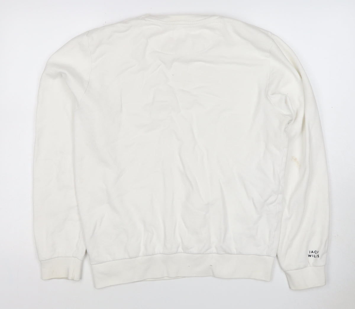 Close-up detail of Jack Wills Women’s Ivory M Pullover Crew Neck Logo Sweatshirt