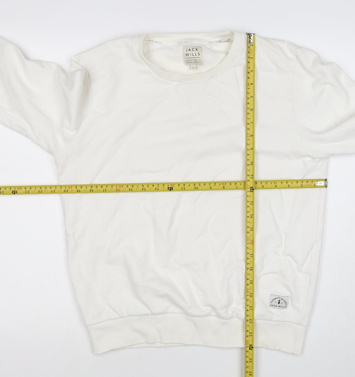 Brand and care label for Jack Wills Women’s Ivory M Pullover Crew Neck Logo Sweatshirt