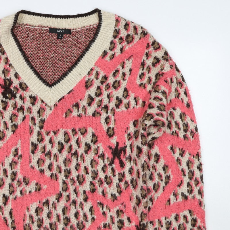 Additional view of Next Women’s Pink Leopard Print V-Neck Knit Jumper, size S
