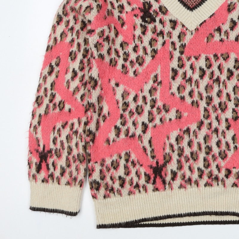 Additional view of Next Women’s Pink Leopard Print V-Neck Knit Jumper, size S