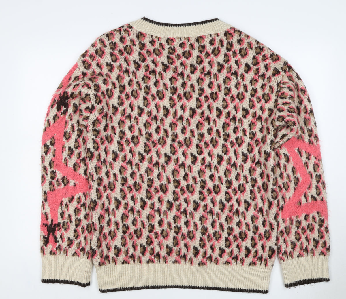 Close-up detail of Next Women’s Pink Leopard Print V-Neck Knit Jumper, size S