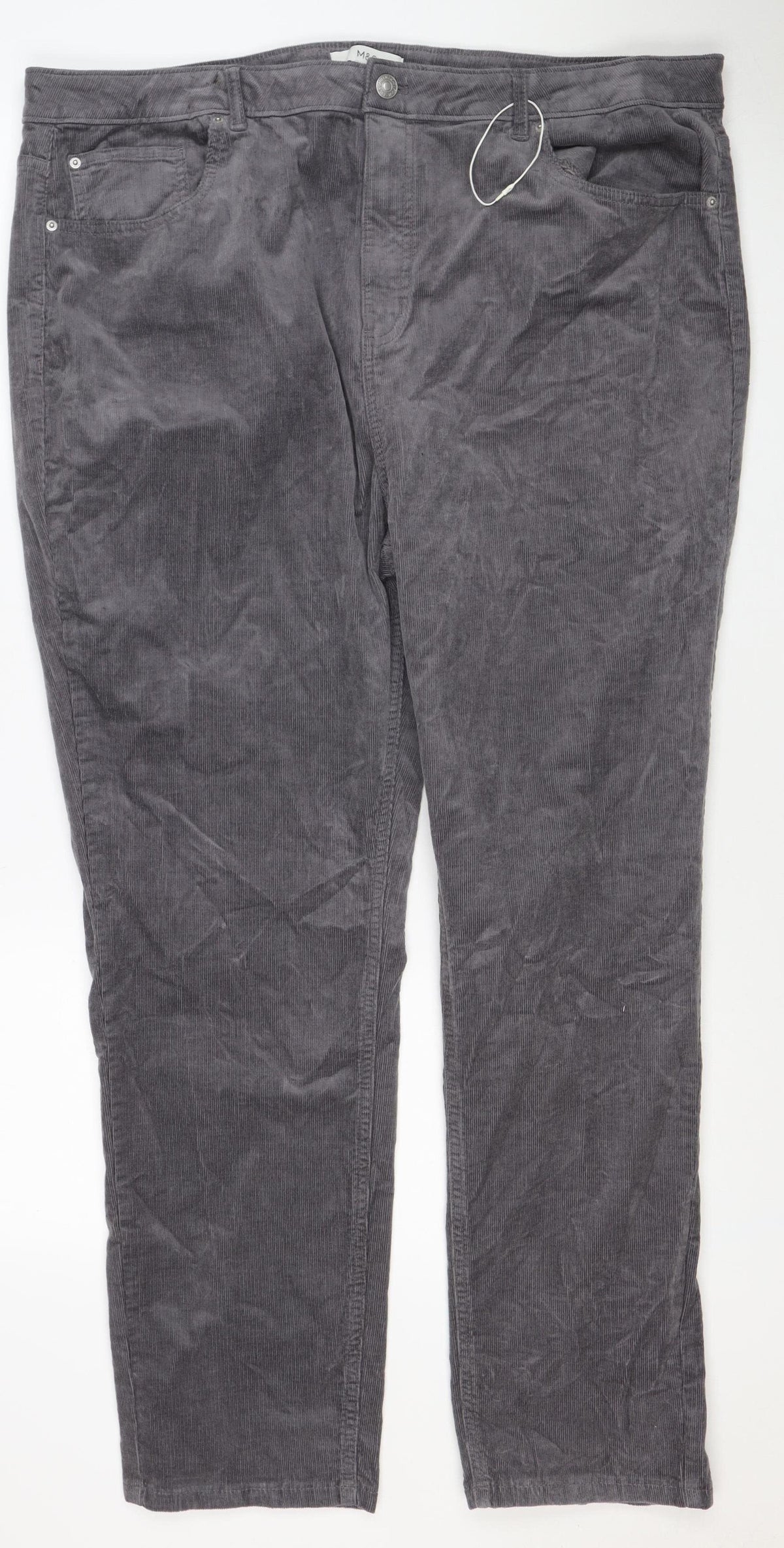 Marks & Spencer Women’s Grey Corduroy Straight Trousers UK 22 Regular