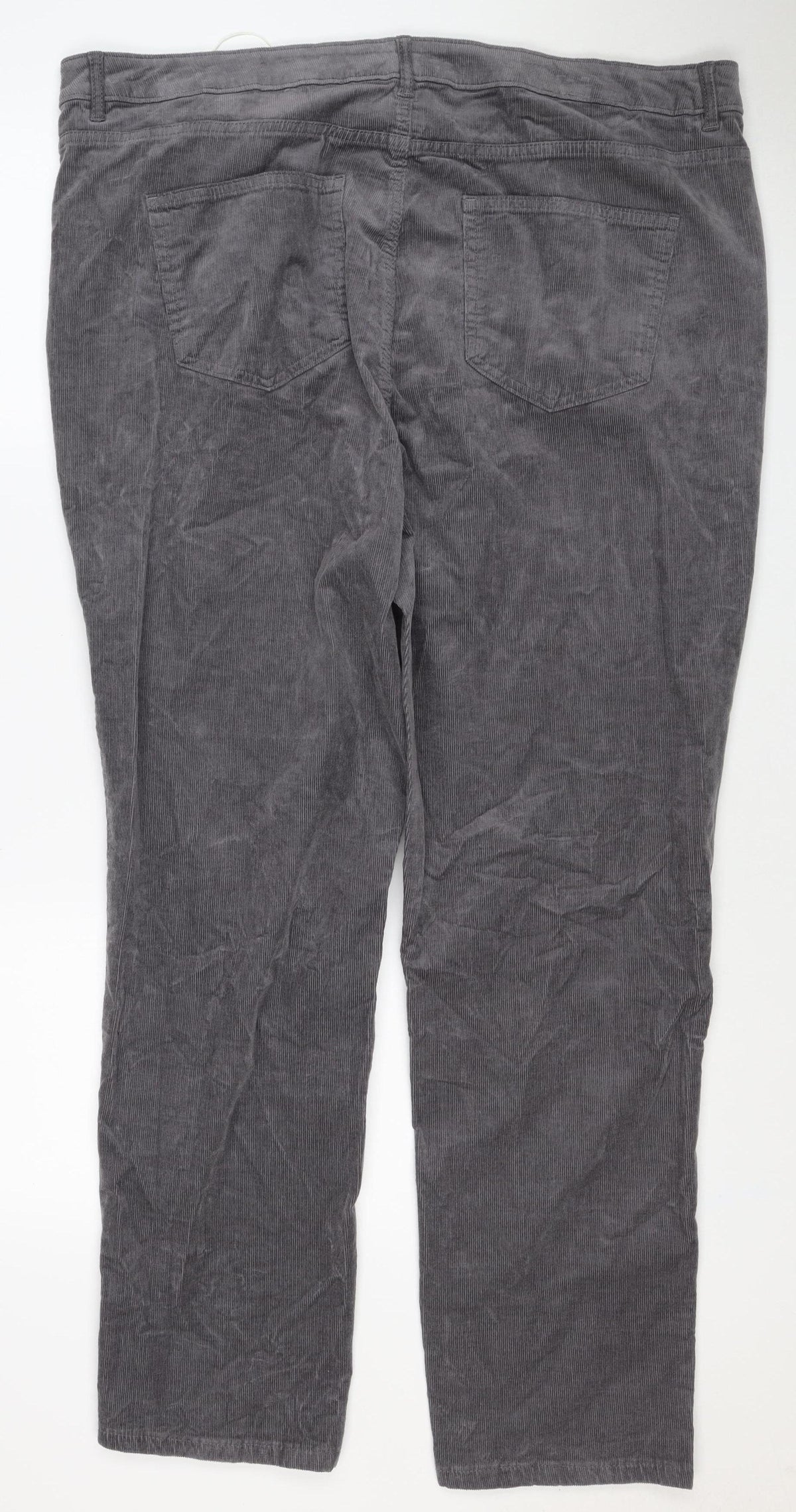 Marks & Spencer Women’s Grey Corduroy Straight Trousers UK 22 Regular