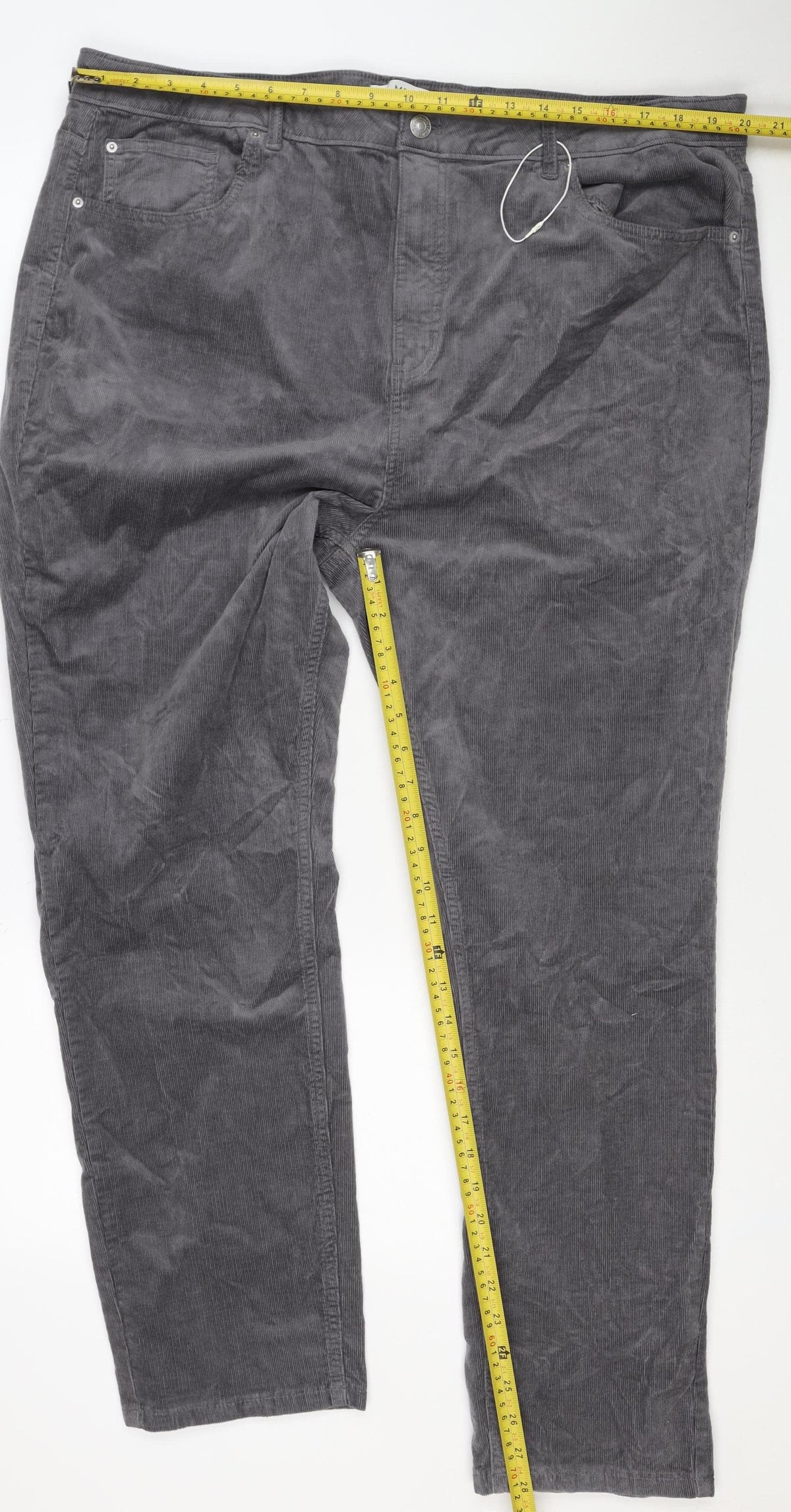 Marks & Spencer Women’s Grey Corduroy Straight Trousers UK 22 Regular