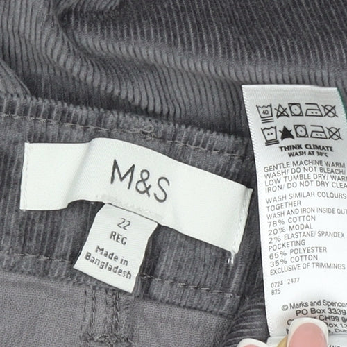 Marks & Spencer Women’s Grey Corduroy Straight Trousers UK 22 Regular