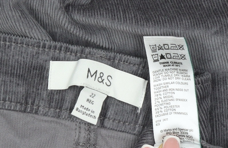Marks & Spencer Women’s Grey Corduroy Straight Trousers UK 22 Regular