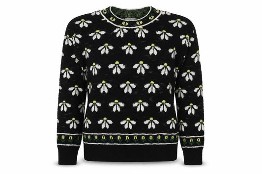 Cooperative Women Black S Floral Knit Crew Neck Vintage Jumper