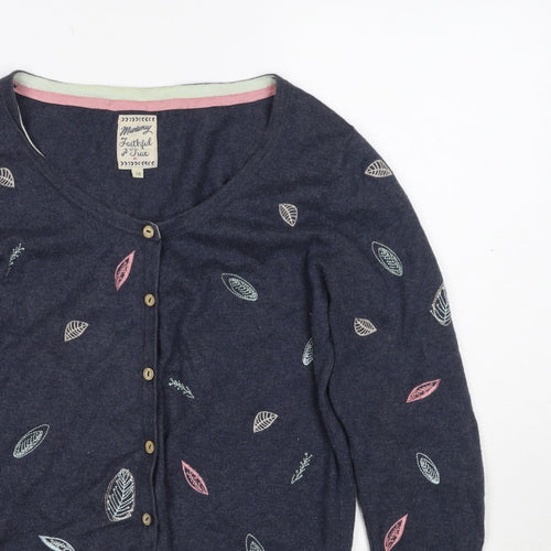 Mantaray Women’s Blue Size 10 Leaf Embroidered Button Cardigan