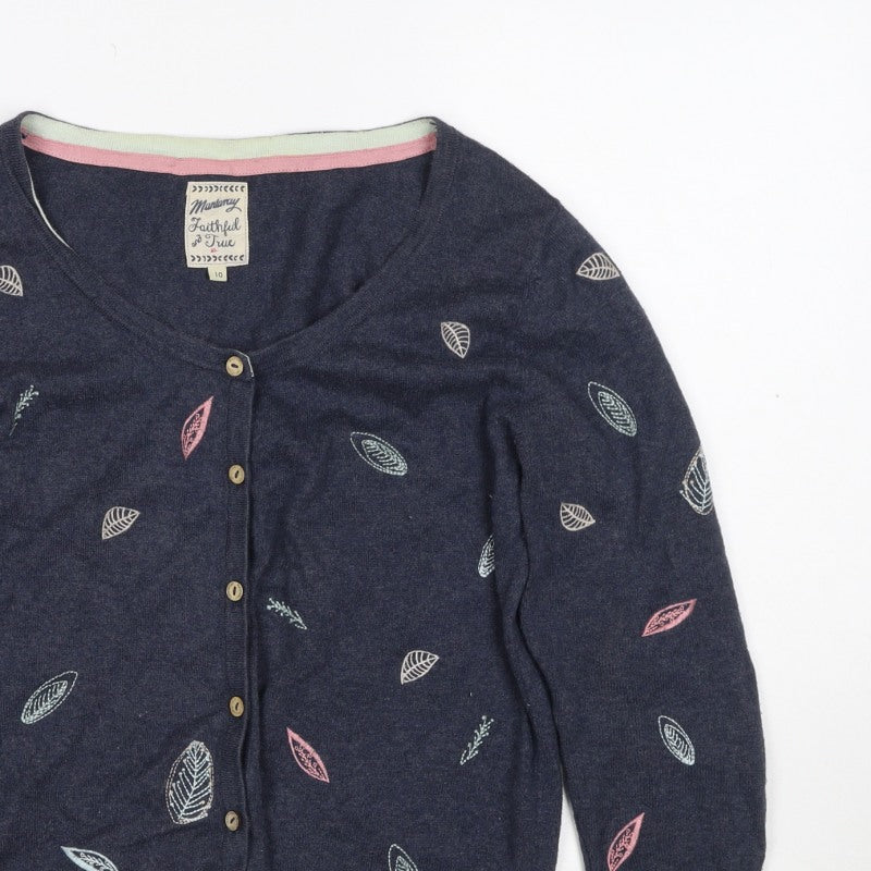 Mantaray Women’s Blue Size 10 Leaf Embroidered Button Cardigan