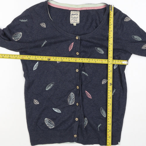 Mantaray Women’s Blue Size 10 Leaf Embroidered Button Cardigan