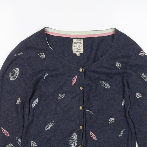 Mantaray Women’s Blue Size 10 Leaf Embroidered Button Cardigan