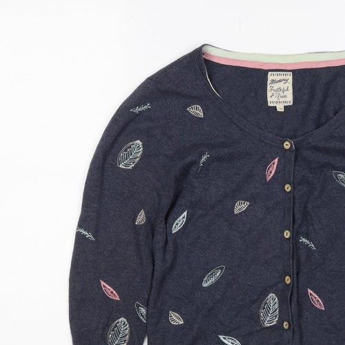Mantaray Women’s Blue Size 10 Leaf Embroidered Button Cardigan