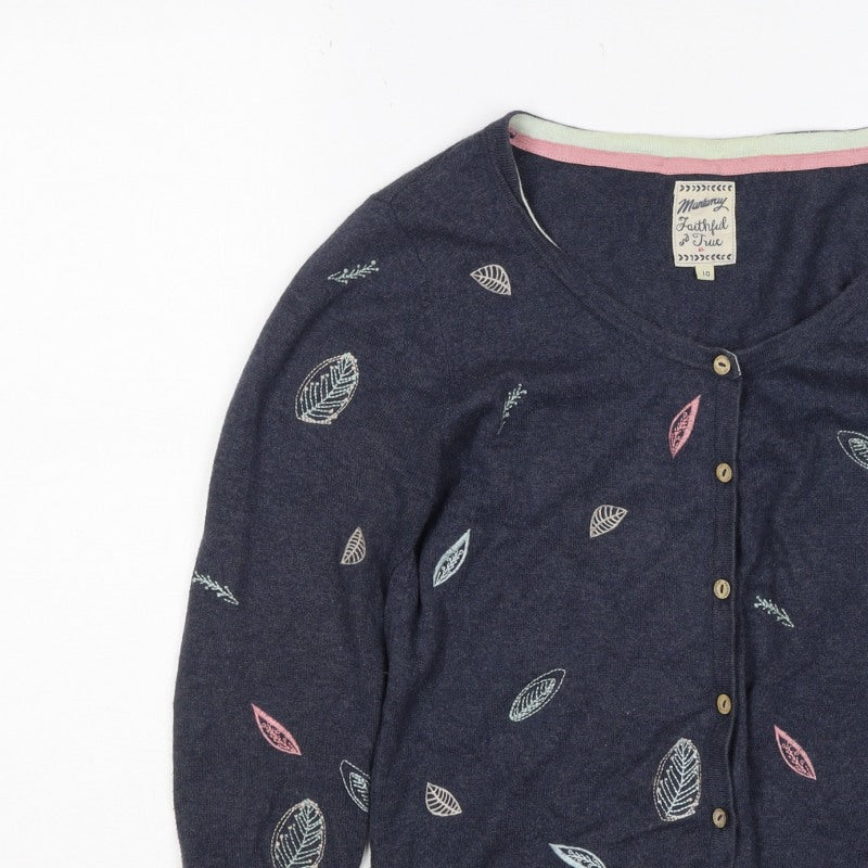 Mantaray Women’s Blue Size 10 Leaf Embroidered Button Cardigan