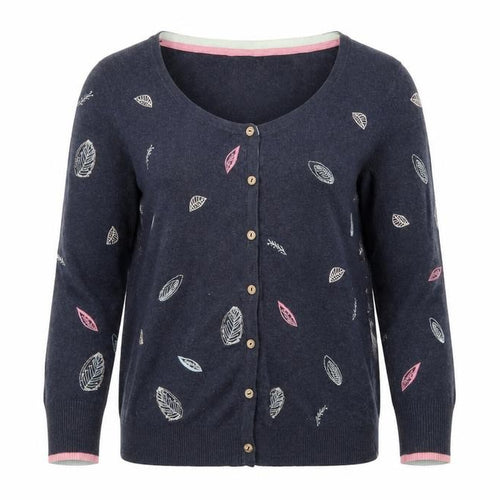 Mantaray Women’s Blue Size 10 Leaf Embroidered Button Cardigan