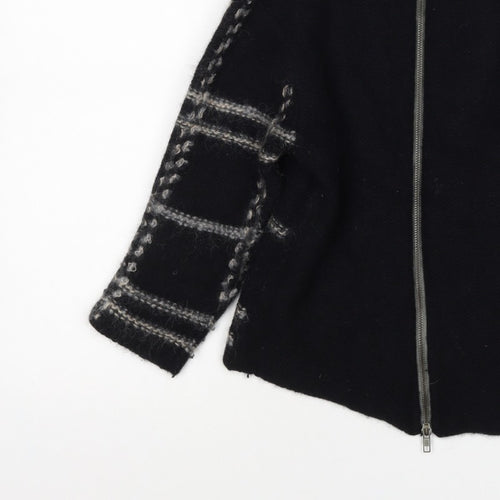 Firetrap Women Black M Full Zip High Neck Wool Blend Check Jumper