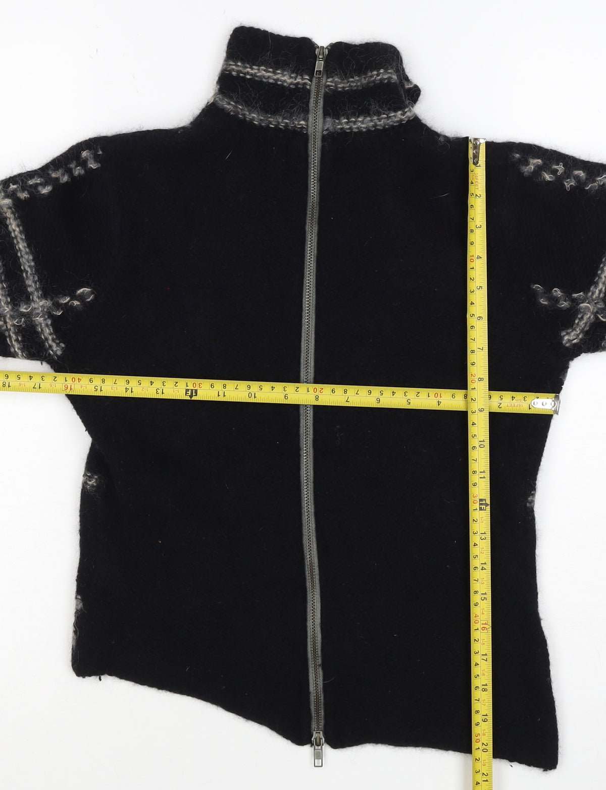 Firetrap Women Black M Full Zip High Neck Wool Blend Check Jumper