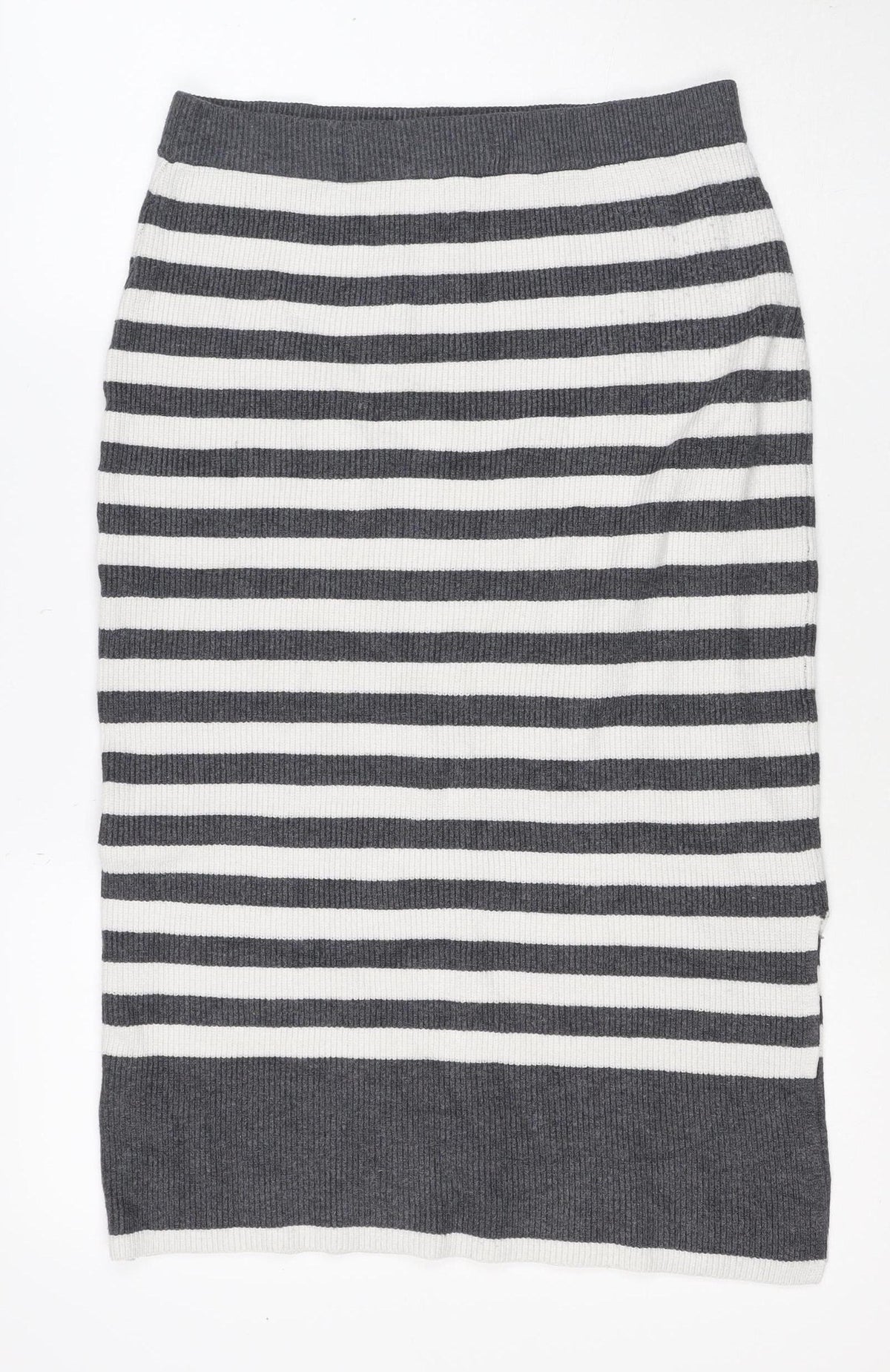 Back view of Marks & Spencer Women Grey Stripe Knit Pencil Mini Skirt M