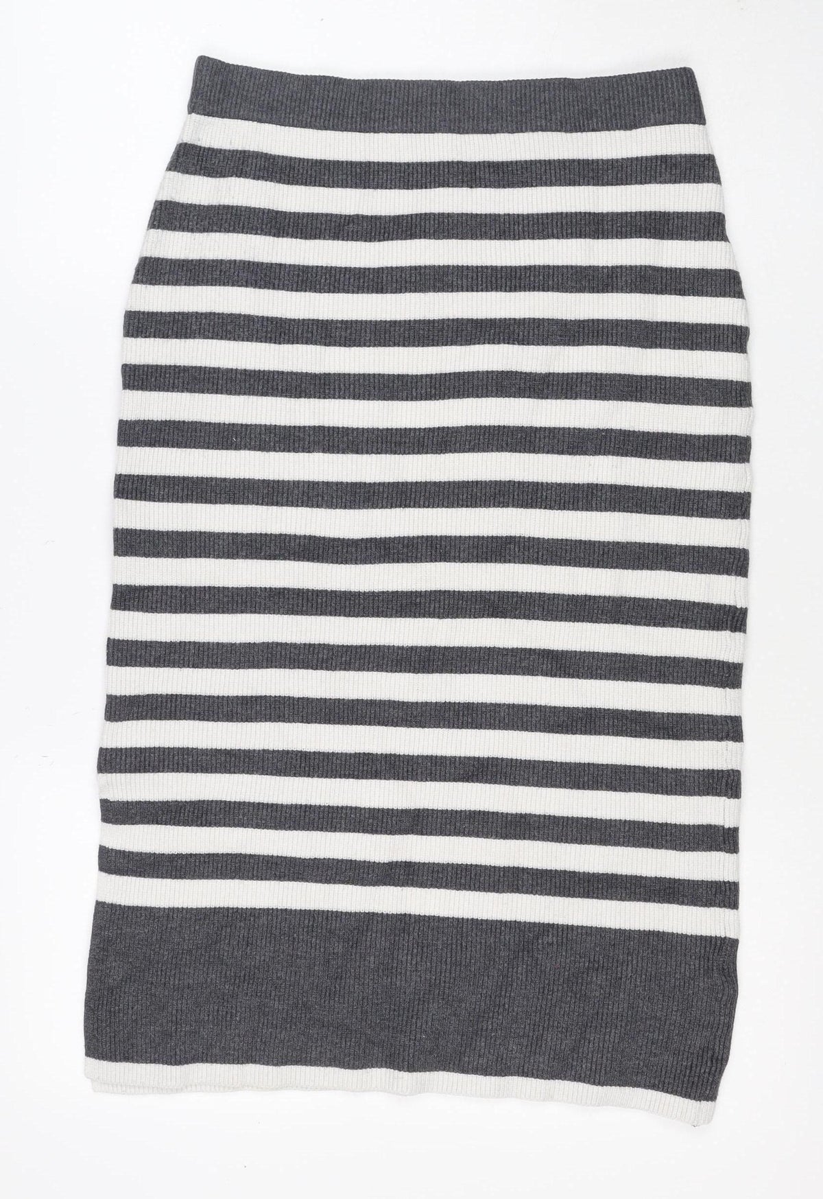 Close-up detail of Marks & Spencer Women Grey Stripe Knit Pencil Mini Skirt M