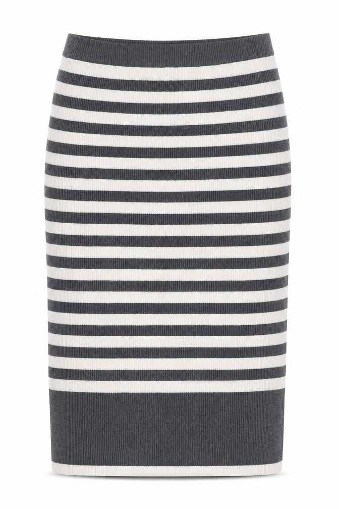 Front view of Marks & Spencer Women Grey Stripe Knit Pencil Mini Skirt M
