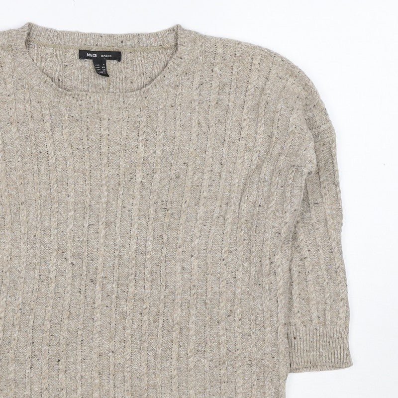 Additional view of MNG Basics Women Beige XS Cable-Knit Button Shoulder jumper