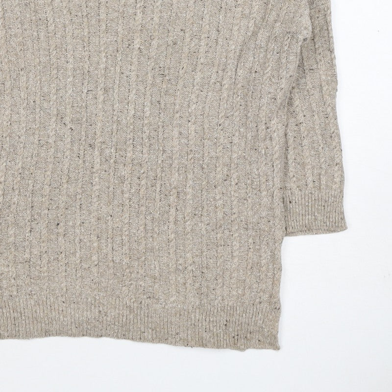 Additional view of MNG Basics Women Beige XS Cable-Knit Button Shoulder jumper