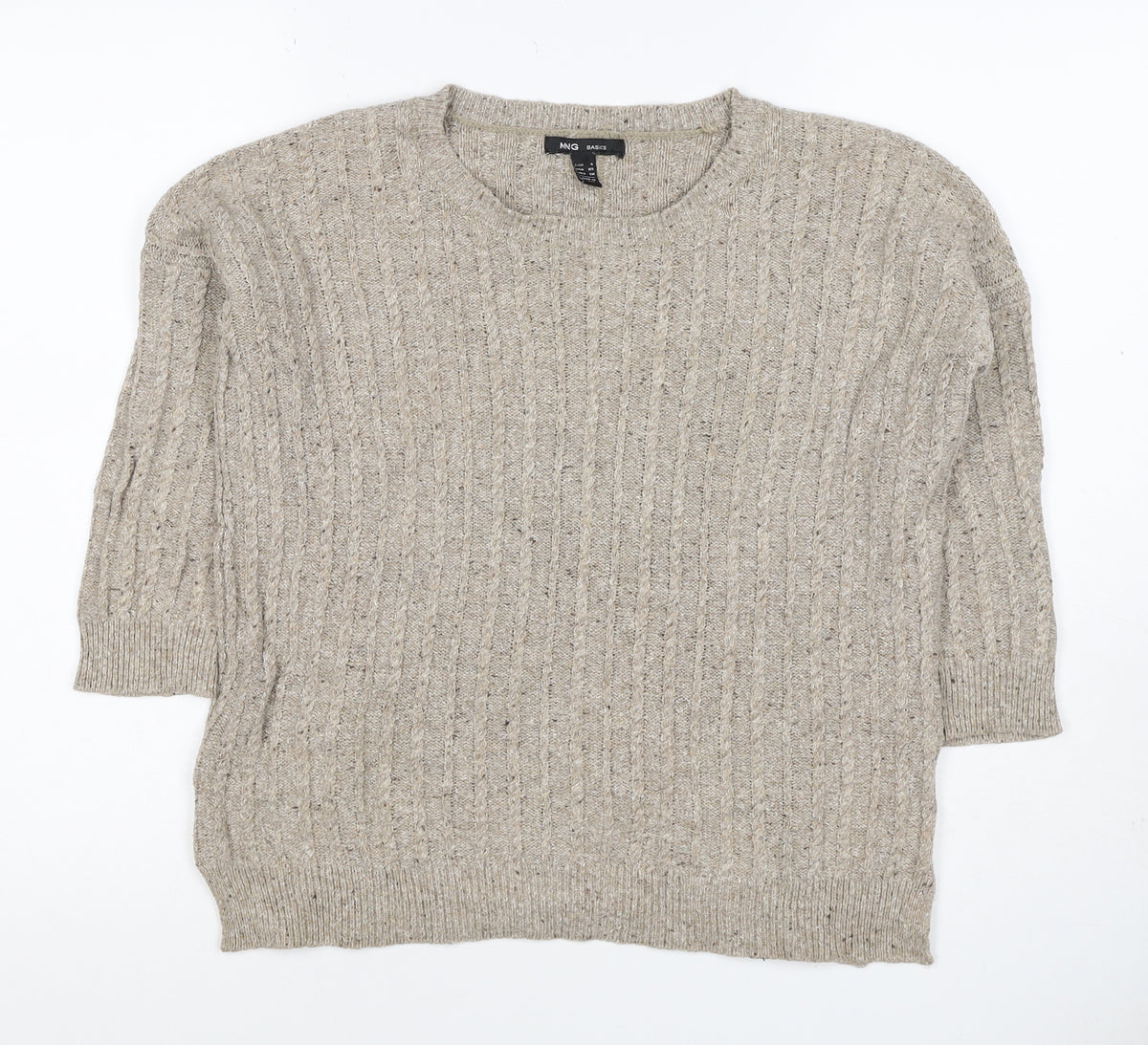 Back view of MNG Basics Women Beige XS Cable-Knit Button Shoulder jumper