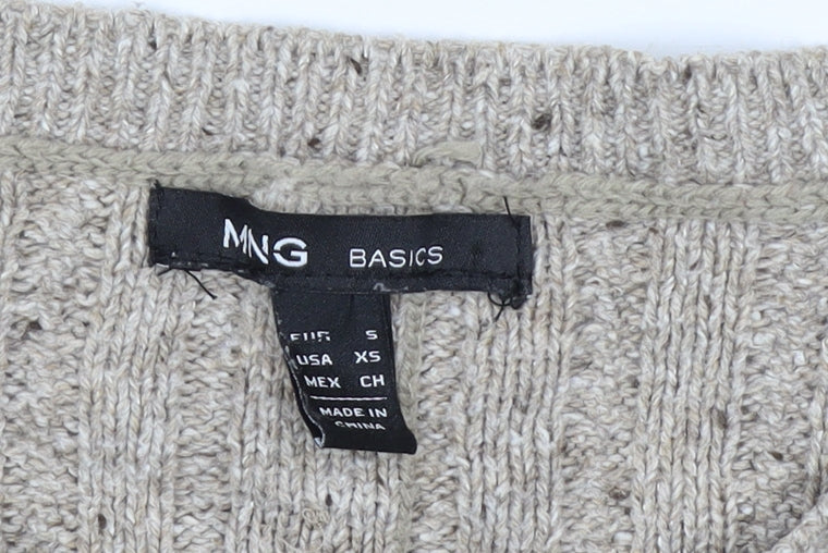 Additional view of MNG Basics Women Beige XS Cable-Knit Button Shoulder jumper