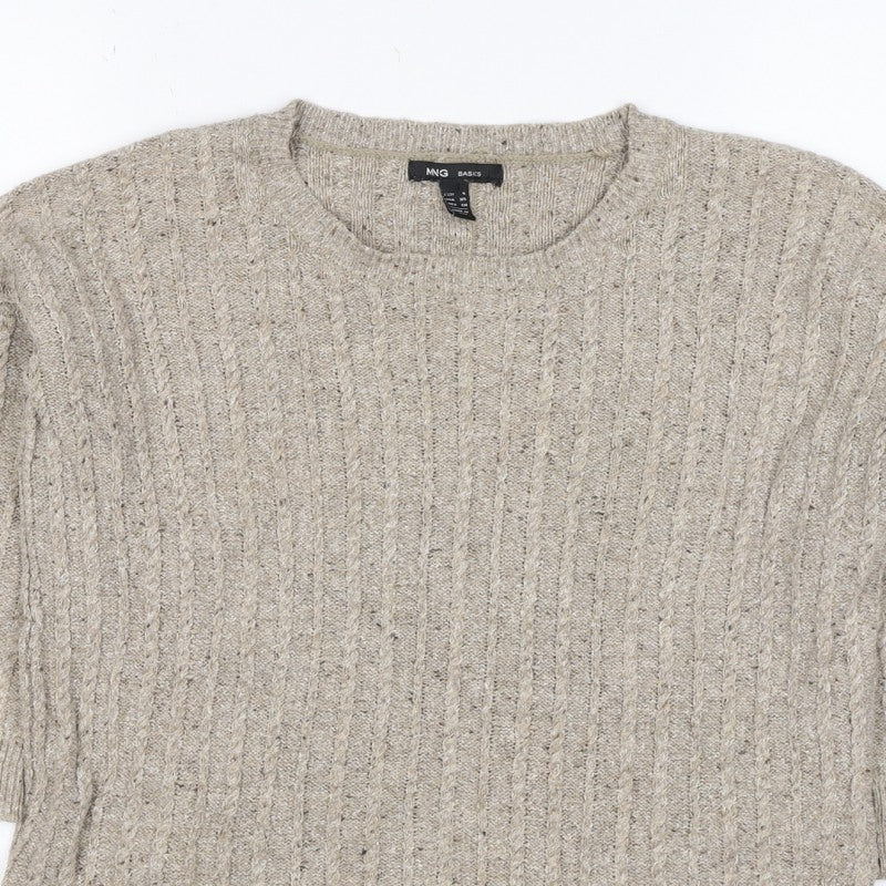 Additional view of MNG Basics Women Beige XS Cable-Knit Button Shoulder jumper