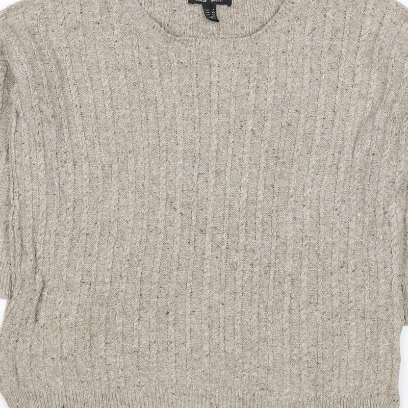 Additional view of MNG Basics Women Beige XS Cable-Knit Button Shoulder jumper