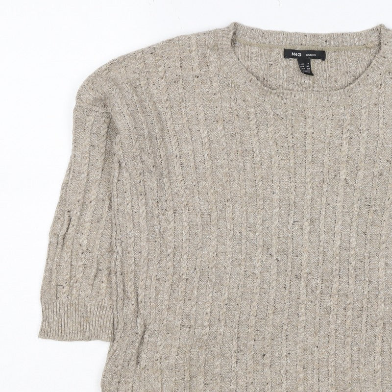 Additional view of MNG Basics Women Beige XS Cable-Knit Button Shoulder jumper
