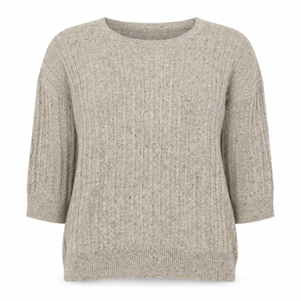 Front view of MNG Basics Women Beige XS Cable-Knit Button Shoulder jumper