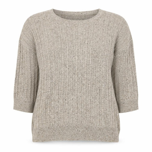 MNG Basics Women Beige XS Cable-Knit Button Shoulder Pullover Jumper