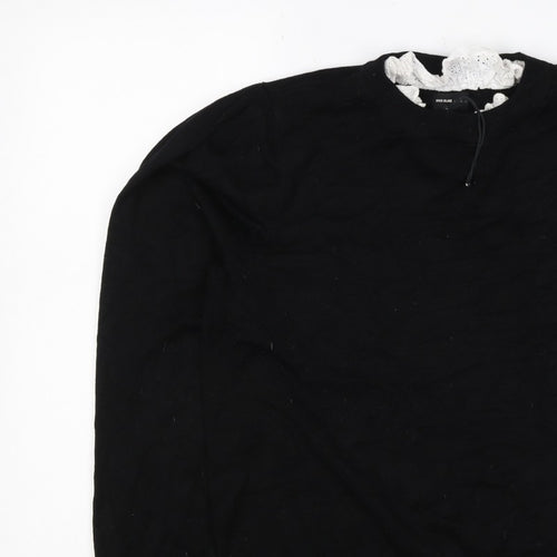River Island Women Black UK 16 Pullover Jumper Lace Trim Pearl Buttons
