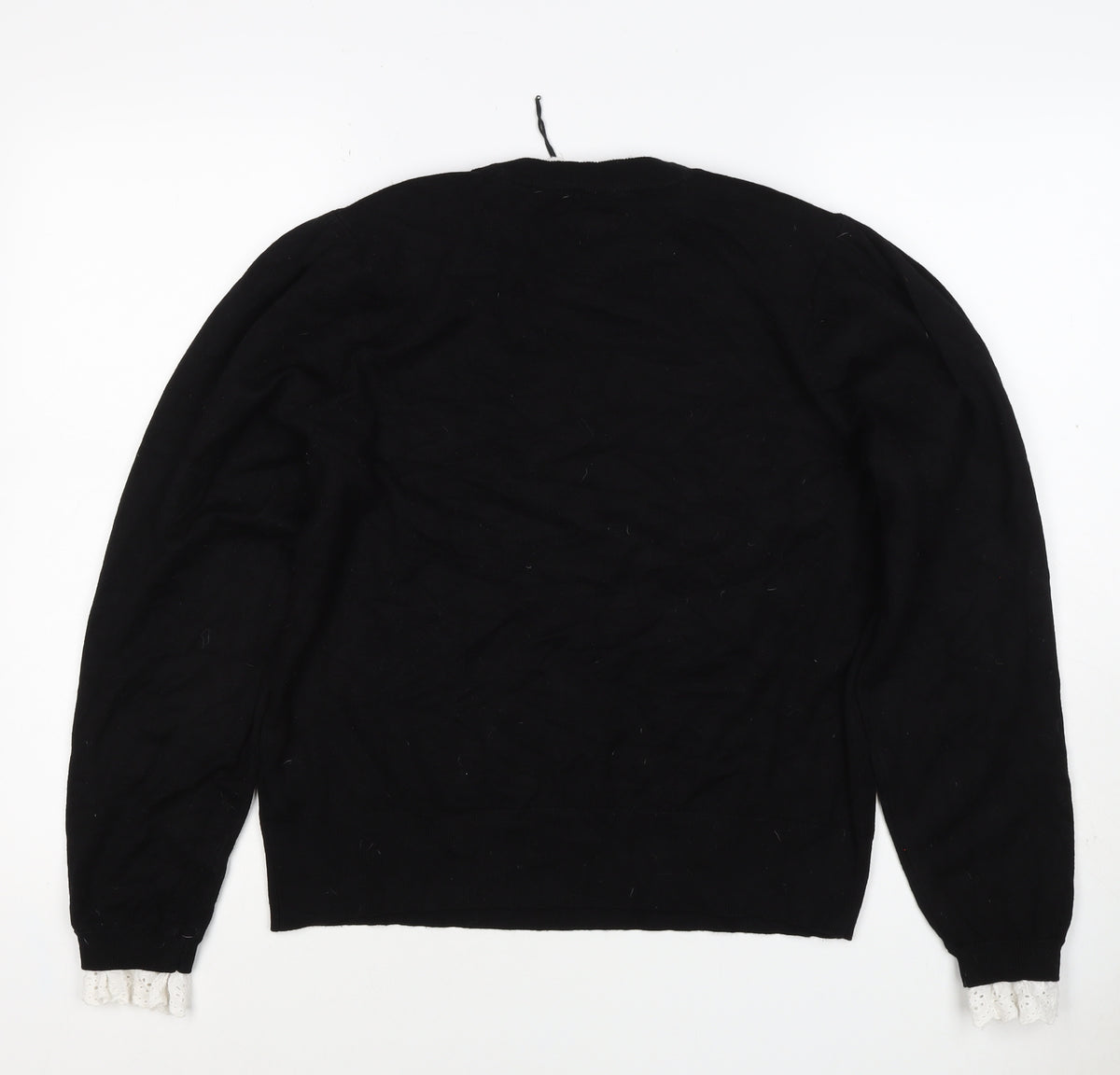 River Island Women Black UK 16 Pullover Jumper Lace Trim Pearl Buttons