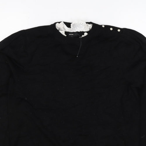 River Island Women Black UK 16 Pullover Jumper Lace Trim Pearl Buttons