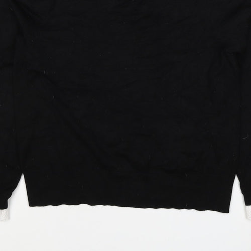 River Island Women Black UK 16 Pullover Jumper Lace Trim Pearl Buttons