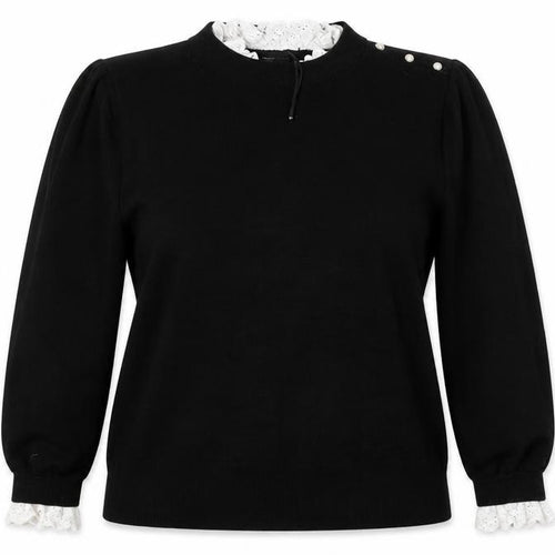 River Island Women Black UK 16 Pullover Jumper Lace Trim Pearl Buttons