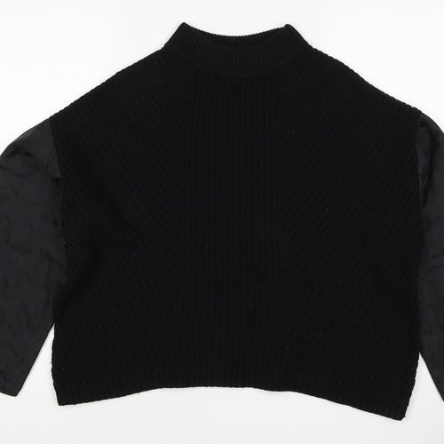 La Redoute Women Black M Mock Neck Knit Jumper Quilted Long Sleeve