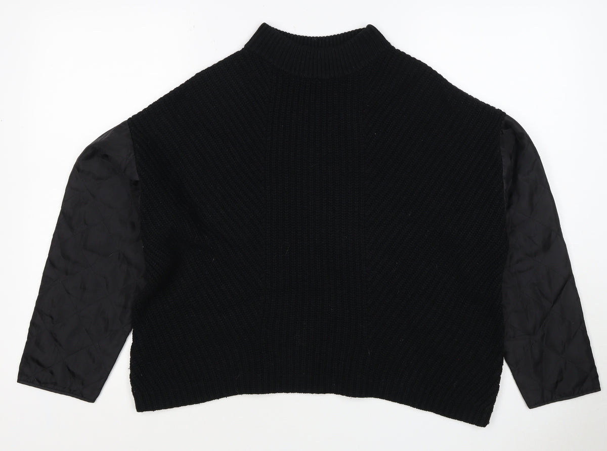 La Redoute Women Black M Mock Neck Knit Jumper Quilted Long Sleeve