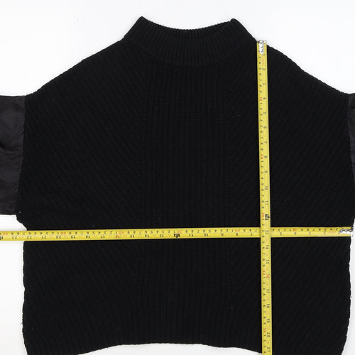 La Redoute Women Black M Mock Neck Knit Jumper Quilted Long Sleeve