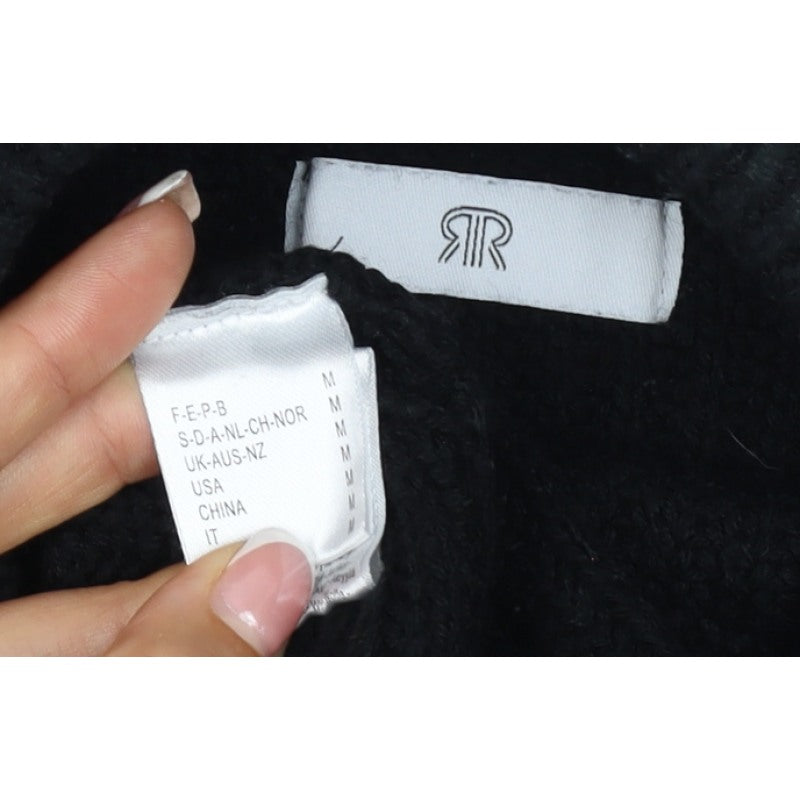 La Redoute Women Black M Mock Neck Knit Jumper Quilted Long Sleeve
