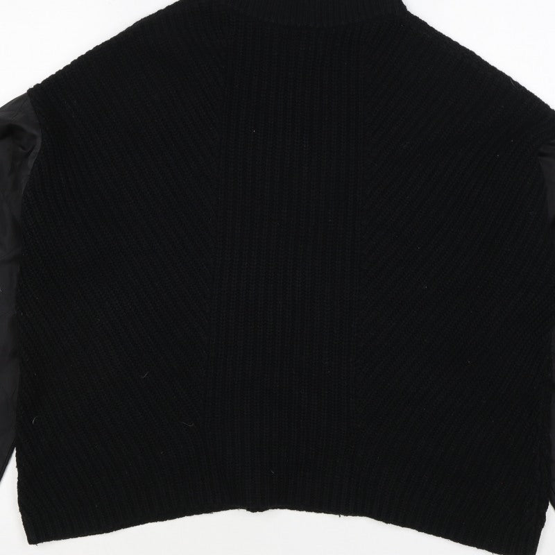 La Redoute Women Black M Mock Neck Knit Jumper Quilted Long Sleeve