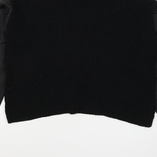 La Redoute Women Black M Mock Neck Knit Jumper Quilted Long Sleeve