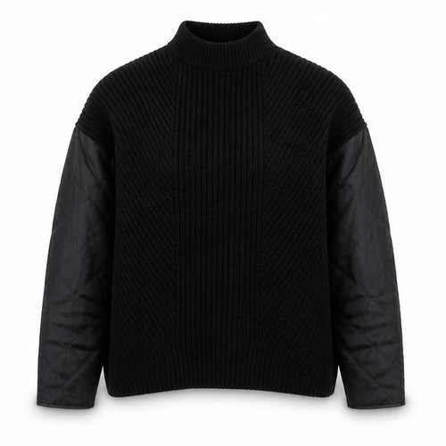 La Redoute Women Black M Mock Neck Knit Jumper Quilted Long Sleeve