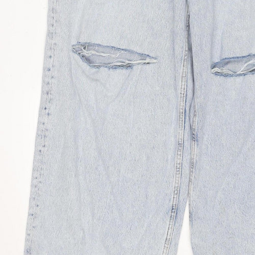 Primark Women Blue UK 12 High Rise Distressed Straight Jeans