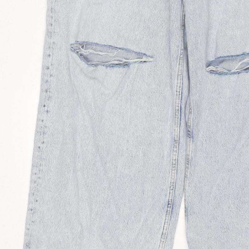 Primark Women Blue UK 12 High Rise Distressed Straight Jeans