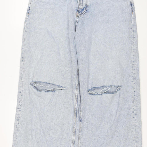 Primark Women Blue UK 12 High Rise Distressed Straight Jeans
